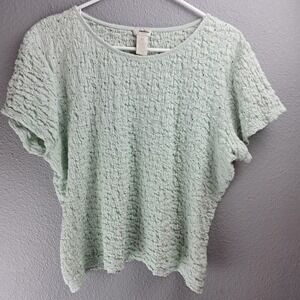 J Jill Stretch Womens Green Textured Short Sleeve Casual Tee Shirt LP Petite